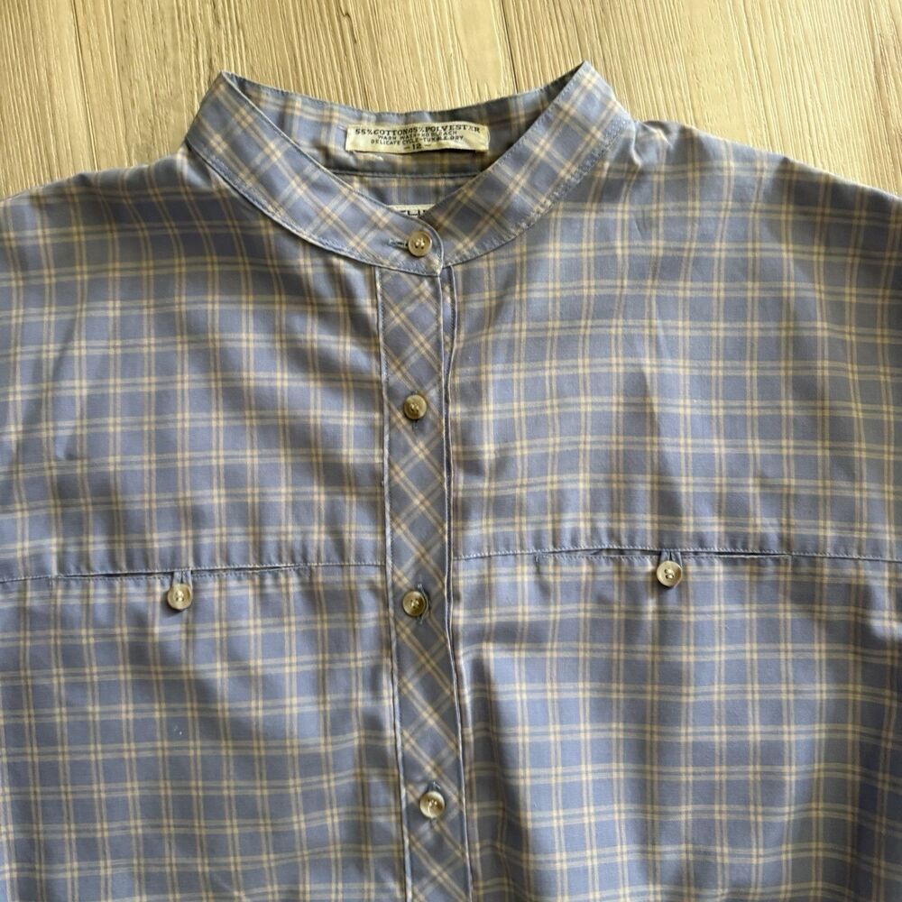 Vintage Woolrich Blue Check Button Down Blouse Collared Long Sleeve Size 12